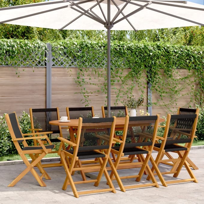 vidaXL - Opklapbare - stoelen, - 8 - stuks, - zwart, - massief - acaciahout
