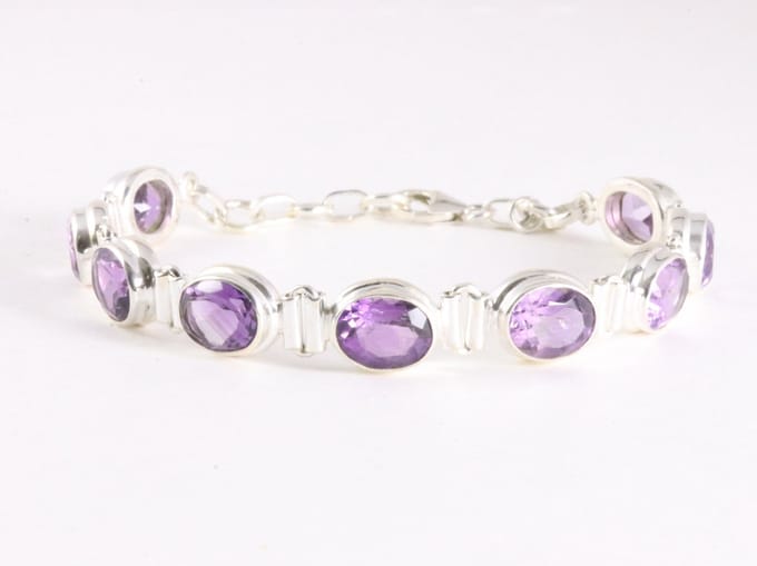 Zware zilveren armband met amethist