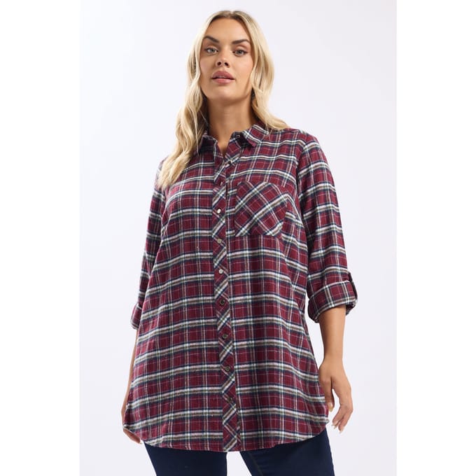 Yours Bordeauxrood Geruit Boyfriendshirt Size 44