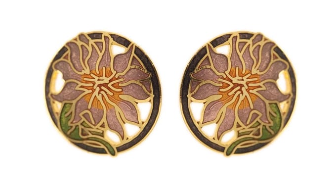 Behave - Oorringen dames - bloemmotief - paars en groen - 2 cm