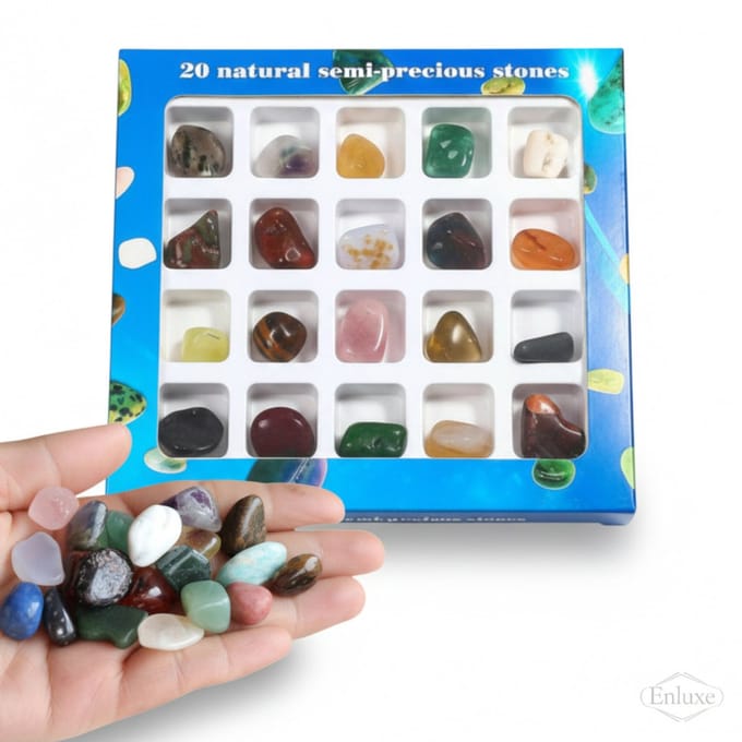 Enluxe 20 kleine Edelstenen & Kristallen Cadeauset – Educatieve Verzamelbox