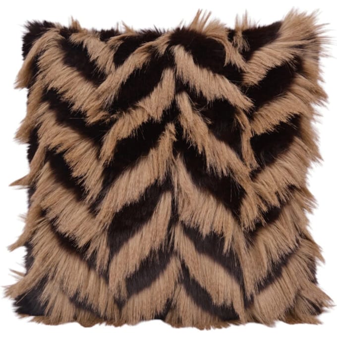 Furry Chevron Kussenhoes | Bruin / Zwart | 45 x 45 cm | Polyester