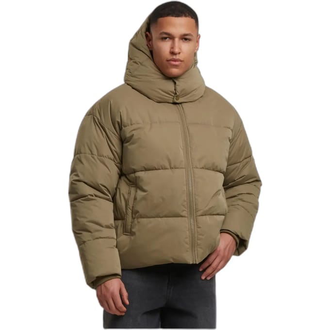 Urban Classics - With Flap Hood Gewatteerd jack - 3XL - Olijfgroen