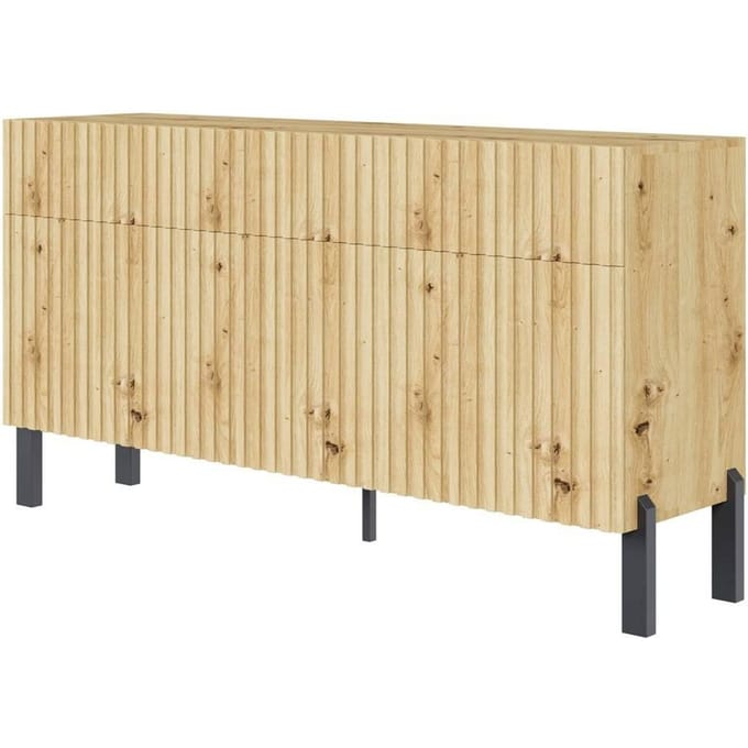 Selsey Telire – Dressoir met 3 deuren, drie lades en lamellenfront, 154 cm – Eiken Artisan