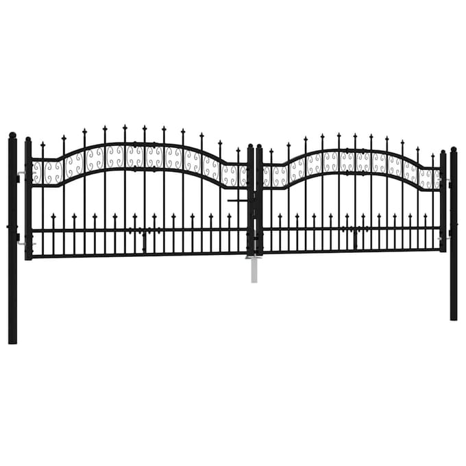 Portail de jardin KAMPEN avec Pointe de Lance Noir 302 x 78 cm Acier