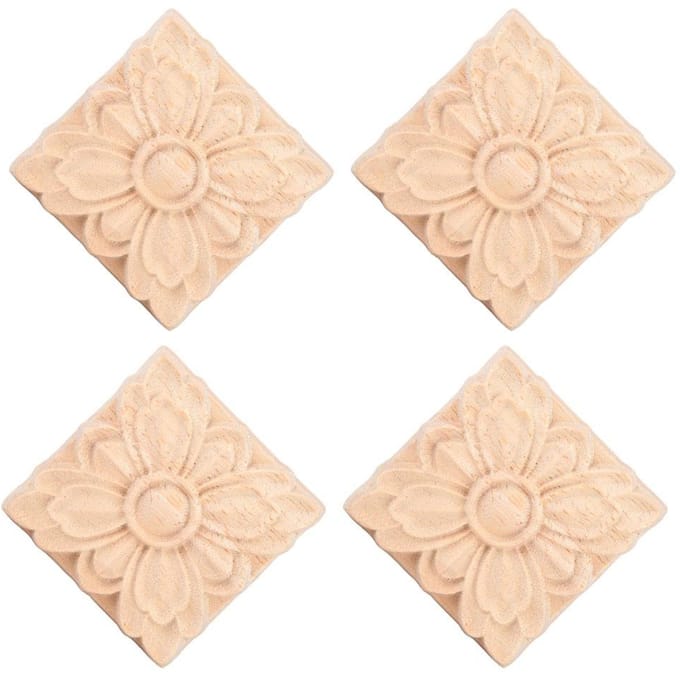 4 Pièces Fleur Sculptée Carrée Onlay Applique Porte Armoire Décor Meuble Non Peint(# 2) beige