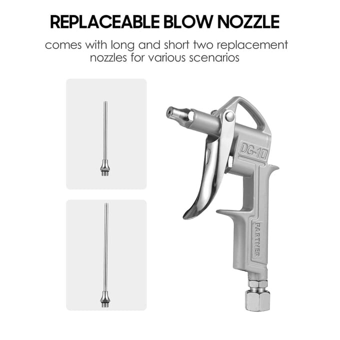 Mini Luchtblaaspistool Pneumatisch Stofblaaspistool Luchtspuitpistool Stofreiniging Luchtblazer met 2 zilver