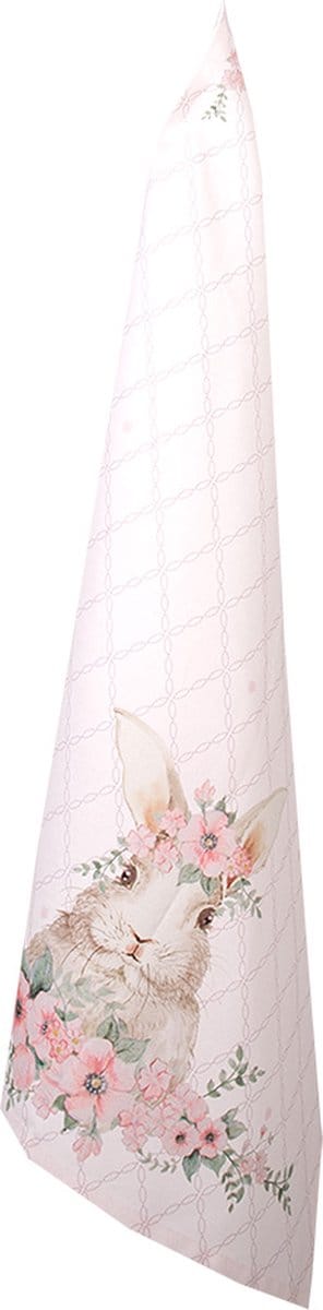 Clayre & Eef Theedoek 50x70 cm Roze Katoen Konijn