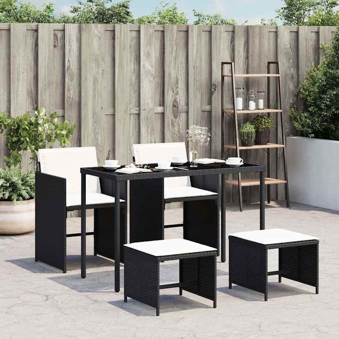 vidaXL - 5-delige - Tuinset - met - kussens - poly - rattan - zwart