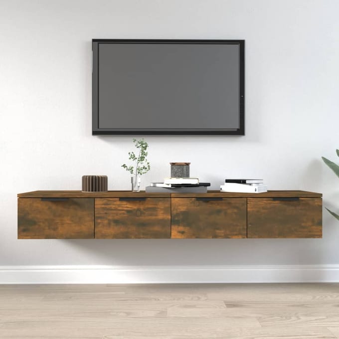 vidaXL - Wandkasten - 2 - st - 68x30x20 - cm - bewerkt - hout - gerookt - eiken