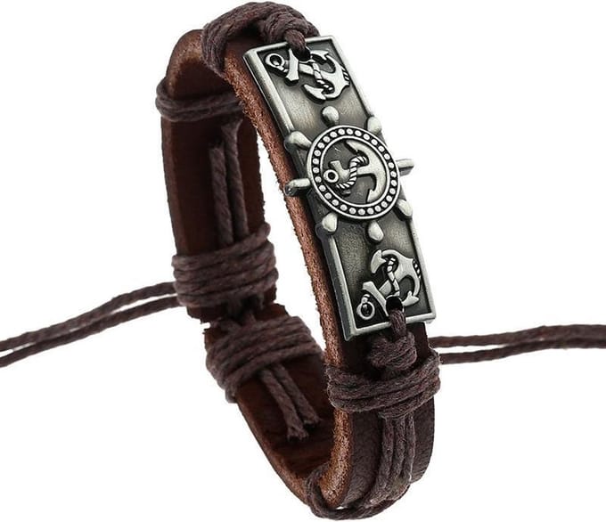 Fako Bijoux® - Leren Armband - Leder - Plate Anker - Bruin
