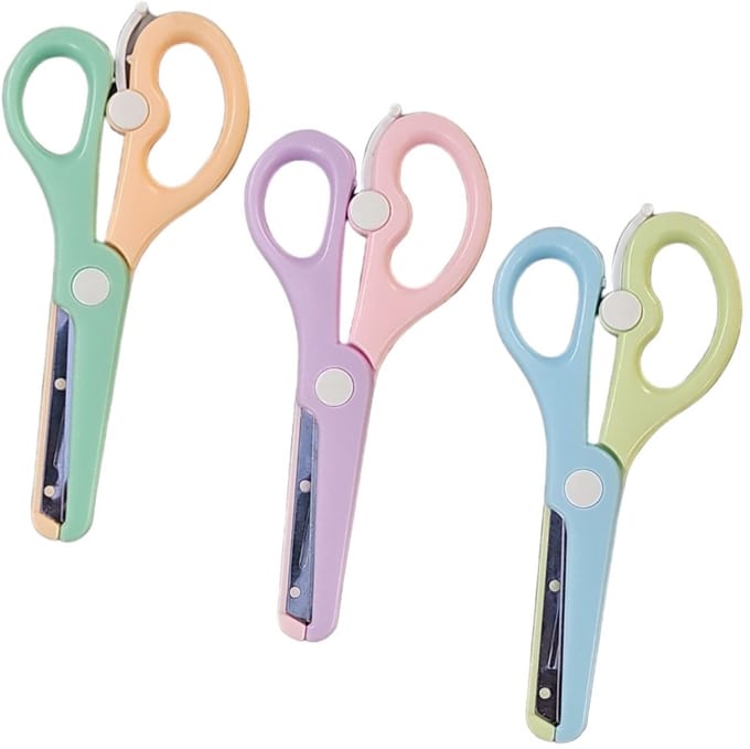 Fako Bijoux - 3x Kinderschaar - Easy Open - Stainless Steel - Plastic Punt - Soft - 13.5cm - Mix - 3 Stuks