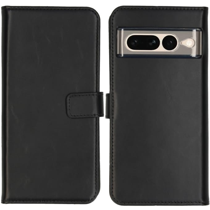 Selencia Hoesje - Geschikt voor Google Pixel 7 Pro - Echt Lederen Bookcase - Zwart