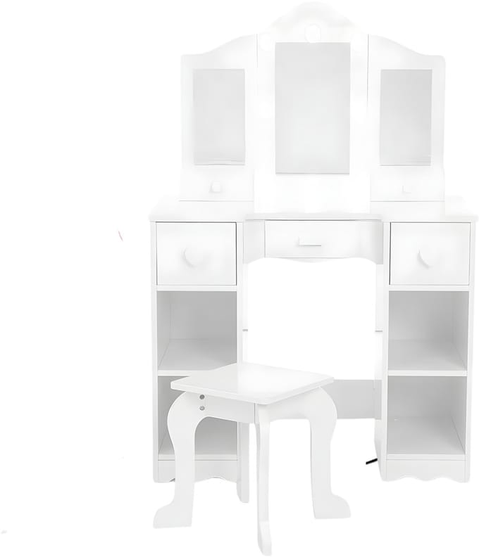 Kinderkaptafel met Spiegel & Stoel - Meisjes Make-up Tafel - Wit
