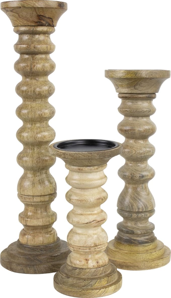 kandelaar mango hout ribbel h40 dia 12,5cm