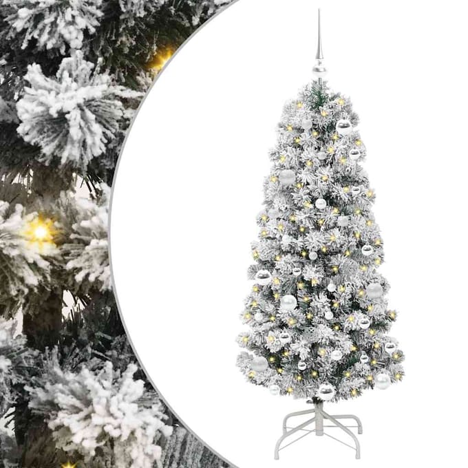 vidaXL - Kunstmatige - Hinged - Kerstboom - 150 - LED's - Groen - en - Wit - 150 - cm