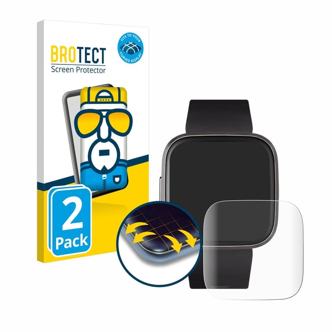BROTECT - Screenprotector voor Fitbit Versa 2 - Folie Beschermfolie transparant volledig dekking - 2 Stuks