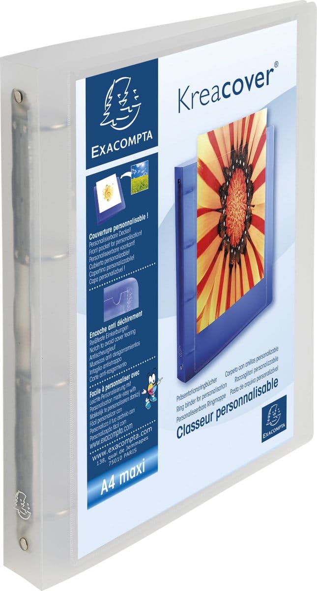 Exacompta 12x Kreacover Ringband Chromaline PP 10/10de met 4 ringen van 30mm - A4 maxi - Kleurloos - 51568E