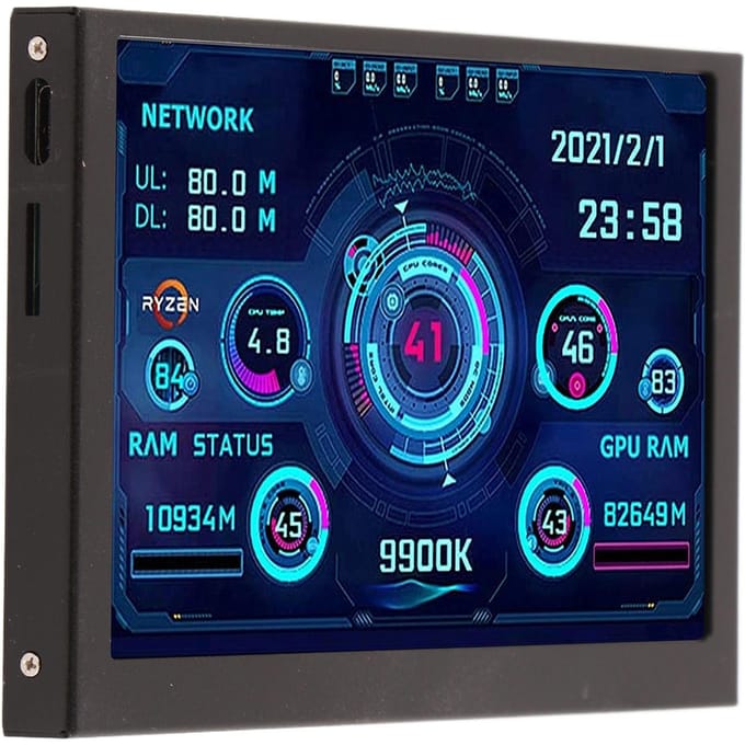 Moniteur de données CPU PC 5 pouces IPS Type C USB C pour PC Écran d'affichage de température PC CPU GPU RAM Moniteur de données PC blue