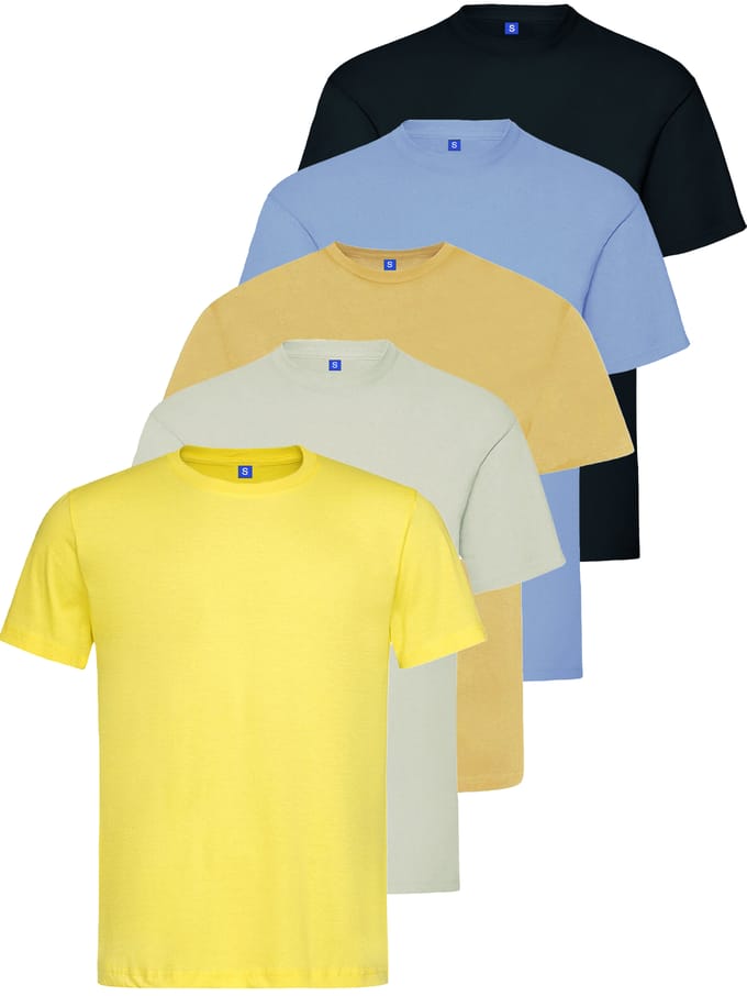 Kruze Heren Crew Neck T-Shirts (5 Pack) - NVY/GRY/SKY/YLW/BEIGE