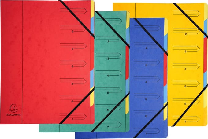 Exacompta 12x Sorteermap met vaste rug en elastosluiting - 7 indelingen - Geassorteerd - 54070E