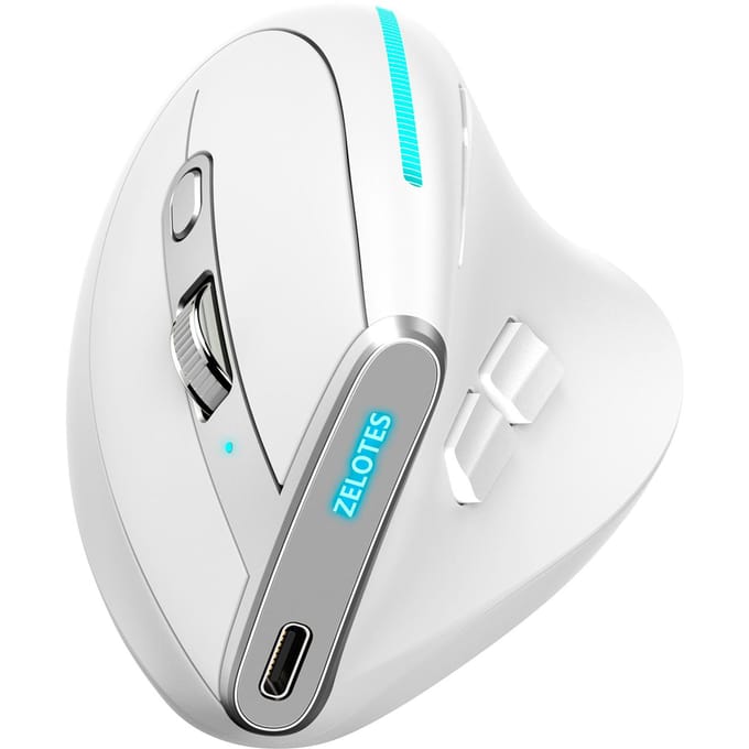 ZELOTES F-36 Draadloze verticale 2.4G Bluetooth-muis, volledig gekleurd licht, 8 toetsen programmeren, vijf DPI wit