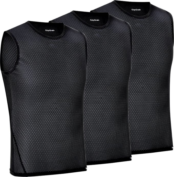 GripGrab - Ultralight 3PACK Mesh Mouwloos Base Layer Zomer Fiets Ondershirt Polygiene Zweethemd - Zwart - Heren - Maat M