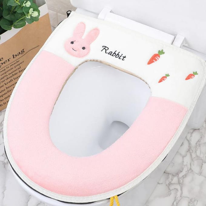 Dessin animé brodé Siège de toilette Fermeture éclair Imperméable Universel Siège de toilette Épaississant 1pcs white
