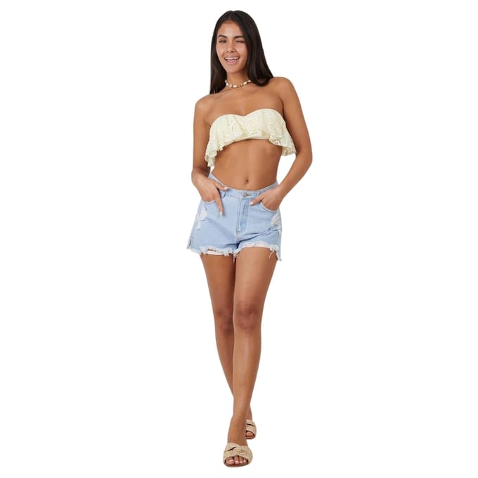 Brave Soul Dames/Dames Crochet Bandeau Bikini Top (Geel)