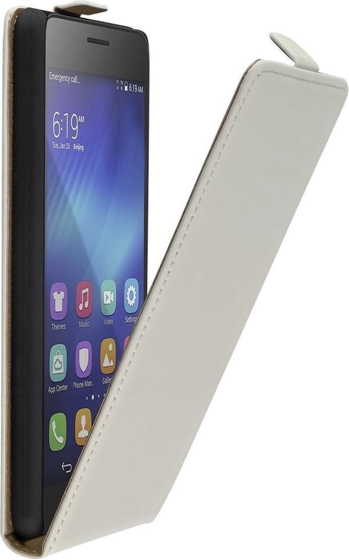 Wit premium leder flipcase Huawei Honor 6 Plus hoesje