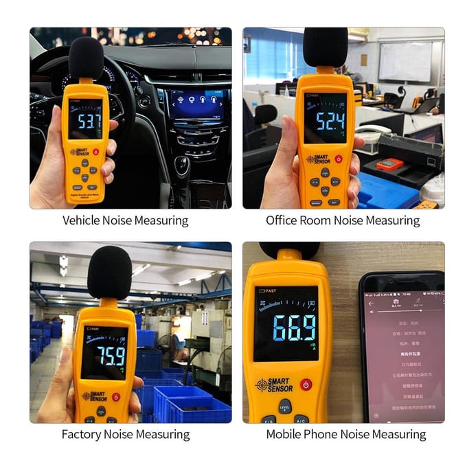 SMART SENSOR AS834+ Sonomètre numérique Bruitomètre numérique LCD Son orange
