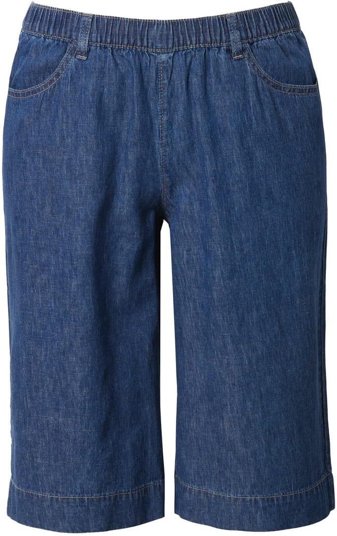 Laurasøn - Dames - Linnen broek wijde pijp elastische tailleband - Blauw denim - Maat 56
