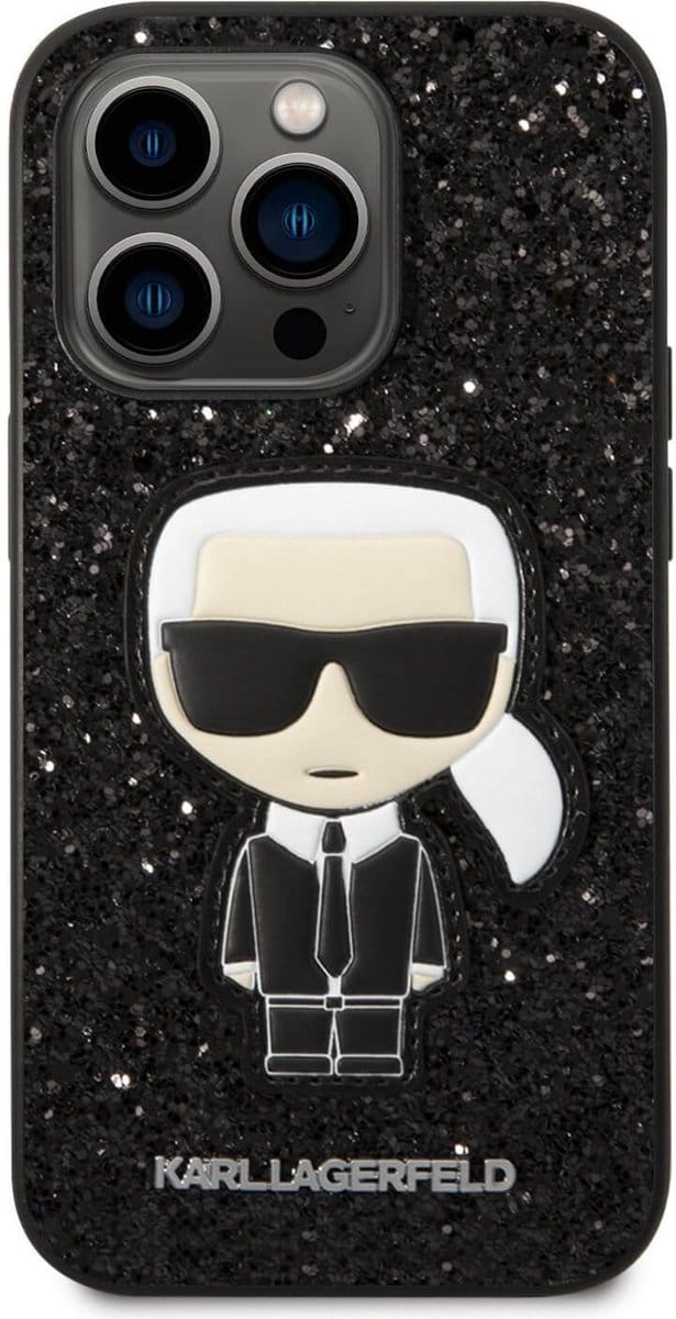 Karl Lagerfeld Back cover - iPhone 14 Pro - Glitter - Zwart - Schokbestendig ontwerp - Goede grip