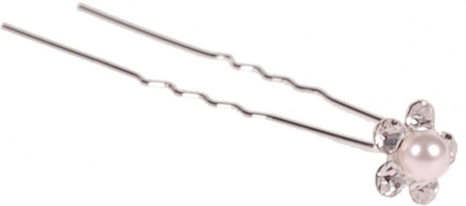 Haarsteker zilver met wit pareltje en strass