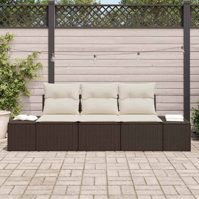 vidaXL - Tuinbank - Set - 3 - st - Bruin - en - Crème - poly - rattan
