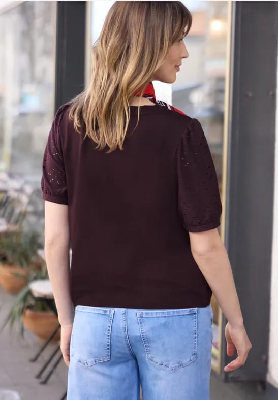 Shirt met ronde hals en kanten mouwen