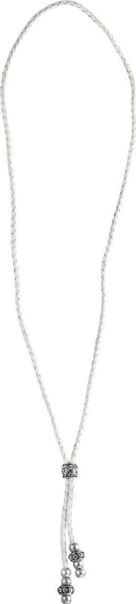 Behave - Witte leren look ketting lang - Glaskristal modern basic