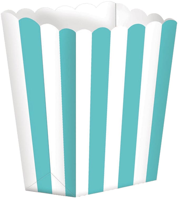 RIETHMULLER - 5 kartonnen popcornbakjes gestreept mint en wit 9 x 13 cm voor feest