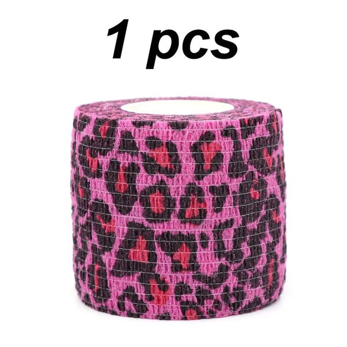 1/3/6 Pièces Bandage Auto-Adhésif Élastique Imperméable Jetable Athlétique Non-Tissé Antidérapant Imprimé Léopard Rose 5cm X 4.5m pink