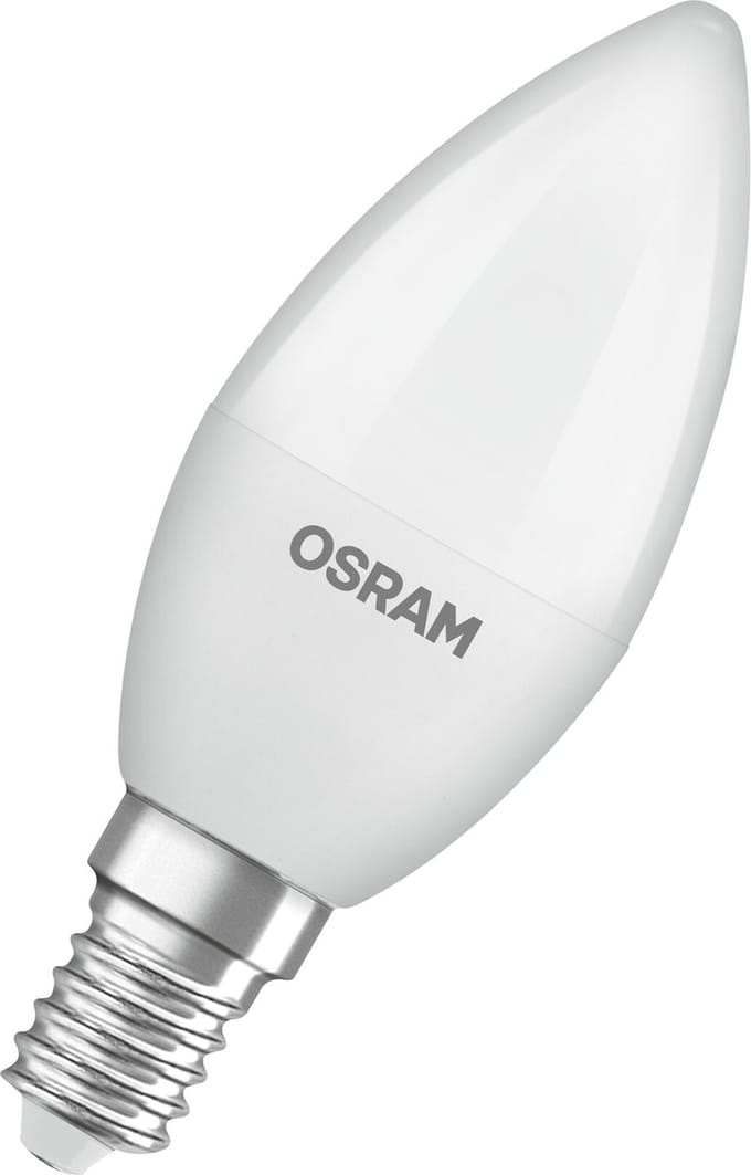 OSRAM LED Superstar Klassieke LED-lamp in B-bulb vorm met drie lichtscènes Relax, Actief, Slaap, gemaakt van mat kunststof, 4,9W, E14 fitting, kleurtemperatuur 2700-4000 K, regelbaar via wandschakelaar.