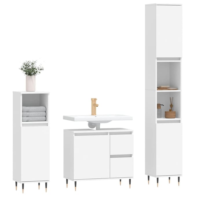 vidaXL - 3-delige - Badkamermeubelset - bewerkt - hout - wit