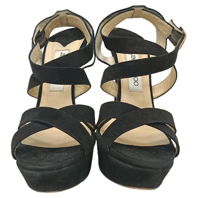 Jimmy Choo Louise Crisscross Platform Sandalen in Zwart Suède