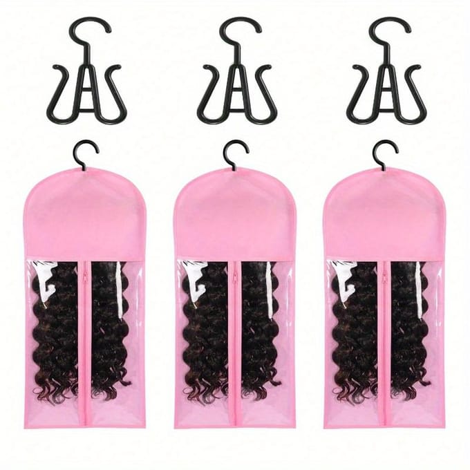 12 STUKS Haarverlenging Houder Pruik Opslag voor Meerdere Pruiken Houder Pruik Tassen Opslag met Hanger Haarverlenging Opslag Pruik Hanger voor Meerdere Pruiken 24inch pink
