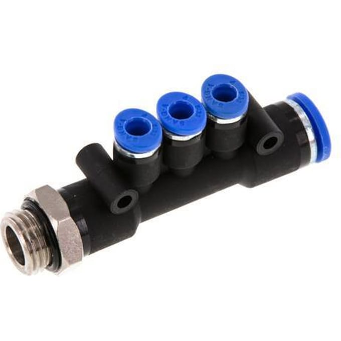 4mm x 8mm x G1/4'' 3-way Manifold Messing/PA 66 Insteekfitting Buitendraad Draaibaar NBR