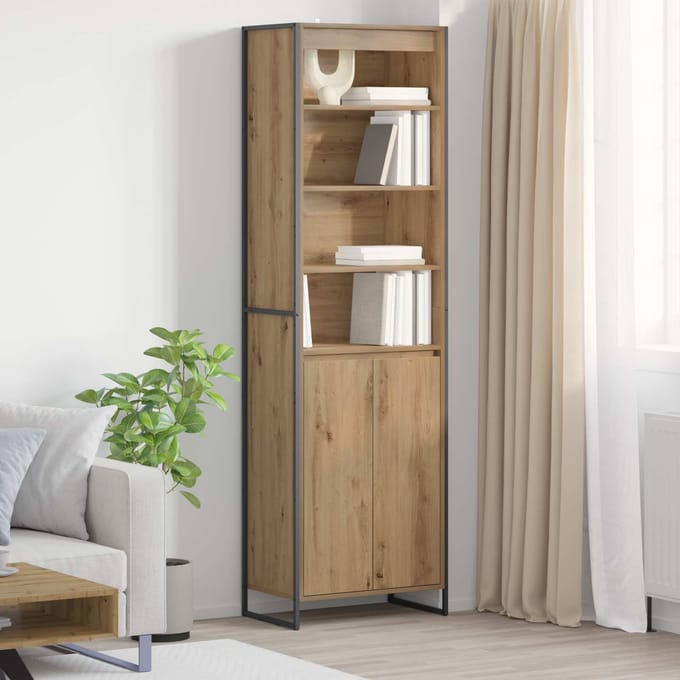 vidaXL - Hoge - Kasten - Ambachtelijk - Eiken - 60 - x - 36 - x - 200 - cm - Bewerkt - hout