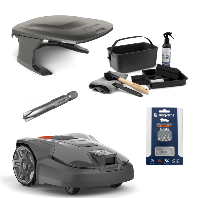 Husqvarna Automower® 312V Actie Bundel – Complete robotmaaier set met garage en onderhoud