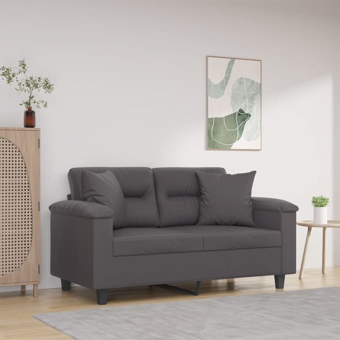 vidaXL - Tweezitsbank - met - sierkussens - 120 - cm - kunstleer - grijs