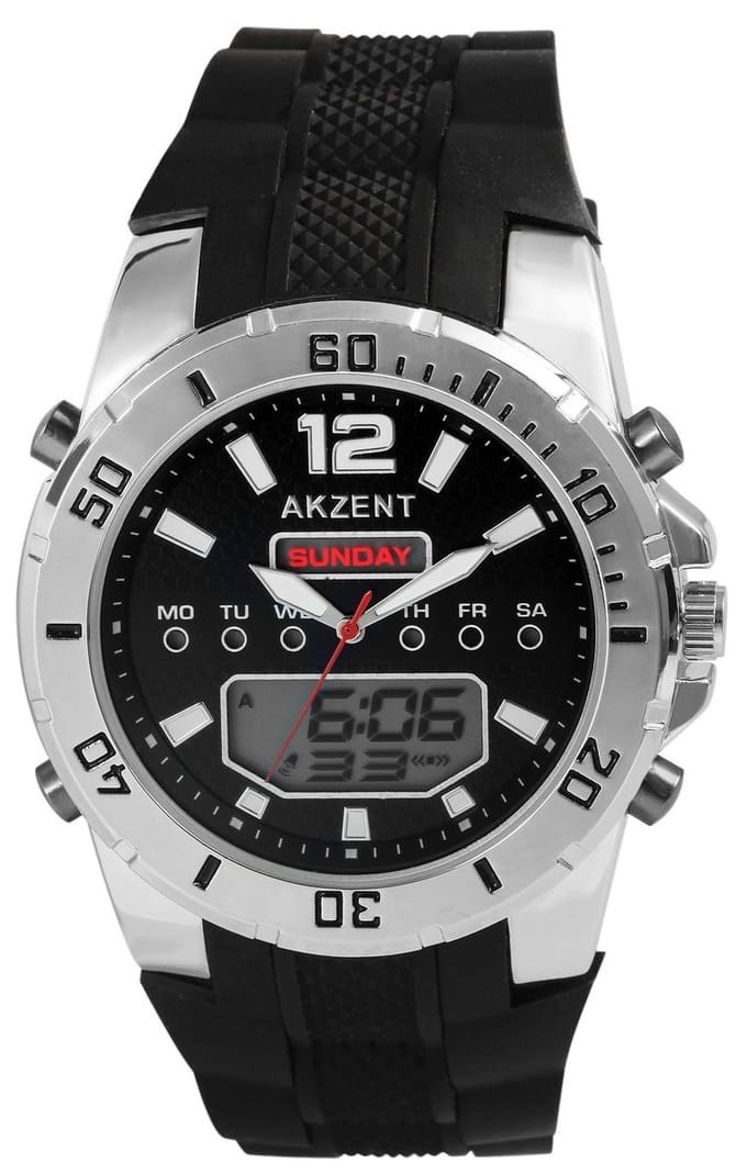 AKZENT herenhorloge silicone zilverkleurig, 3 ATM