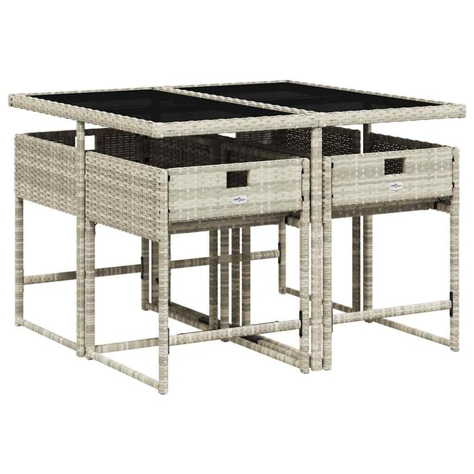 vidaXL - 5-delige - Tuinset - met - kussens - poly - rattan - lichtgrijs