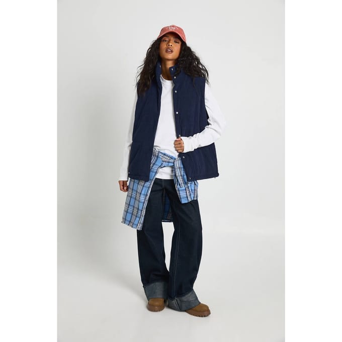 boohoo Dames Cord Gewatteerde Gilet | Navy | Maat: 8